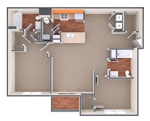 Floor plan for 2 beds, 2 baths, 995 sqft